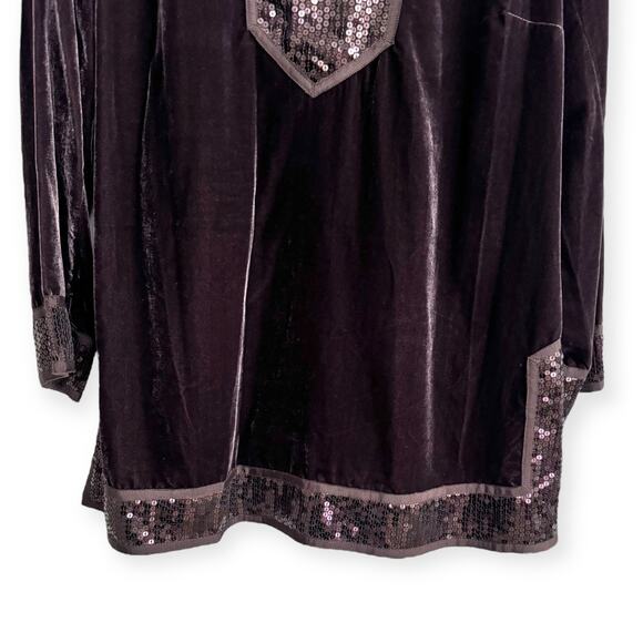 Nygard Collection Brown Velvet Velour Split Collar Sequin Trim Tunic Womens 14 - Picture 4 of 9
